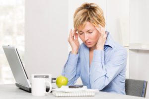 Woman, business and stress.